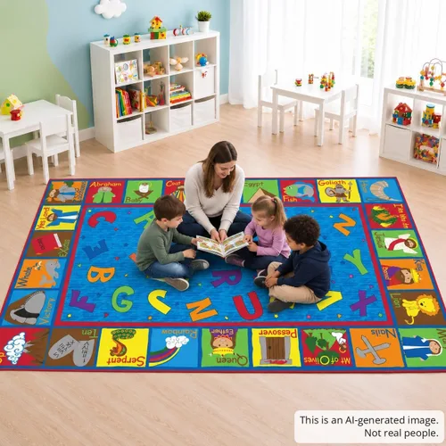 Vista 2 de KidCarpet - Alfombra bíblica para escuela dominical con ABC, rectangular de 6 x 8 pies 6 pulgadas Escuela Dominical