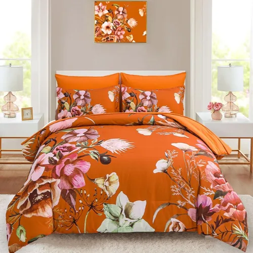 Vista 22 de Luxudecor Juego de edredón floral tamaño individual de 7 piezas, cama de flores aguamarina en una bolsa, elegante edredón floral degradado con juego