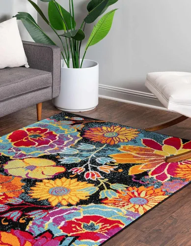 Vista 4 de Unique Loom colección Lyon - Alfombra Kennedy (2 x 3 pies 1 pulgada, Rectangular, Negro/Verde)