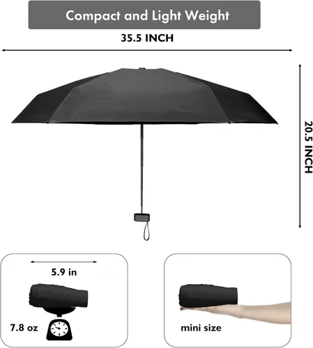 Vista 2 de Xiuying Feng Mini paraguas para viajes, paraguas pequeño para bolso con funda para sol y lluvia, paraguas con protección UV, paraguas ligero