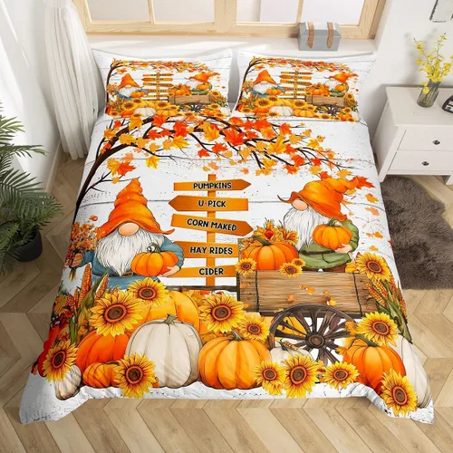 Vista 12 de Erosebridal Juego de funda de edredón individual de pavo de Acción de Gracias, juego de ropa de cama de calabaza y hojas de otoño para niños