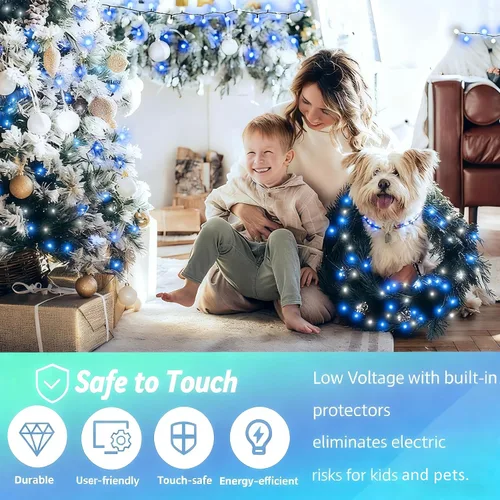 Vista 4 de WISD - Cadena de luces de Navidad al aire libre 200 LED 13m luces de hadas centelleantes para interiores, enchufables para decoración de árbol