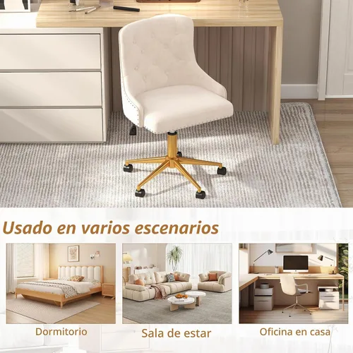 Vista 9 de Silla de escritorio de terciopelo, silla giratoria ajustable tapizada para Beige