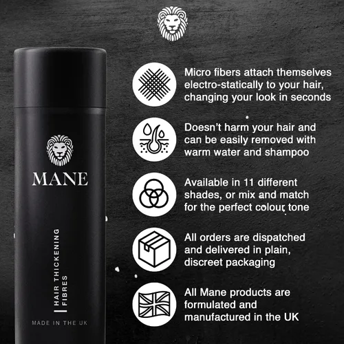 Vista 7 de Mane Fibras de construcción del cabello para mujeres y hombres, para cabello fino y delgado, peinado más grueso y completo, oculta las manchas Negro