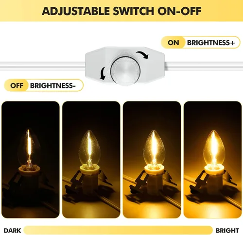 Vista 3 de Cable accesorio con bombillas LED, cable blanco de 14.8 pies con lámpara C7, enchufe de interruptor de encendido/apagado, fusibles de repuesto