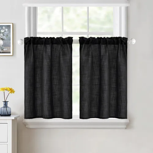 Vista 31 de MIULEE Cortinas de Halloween para cafetería de 24 pulgadas de largo, cortina de media ventana semitransparente, cortinas de lino cortas estilo casa
