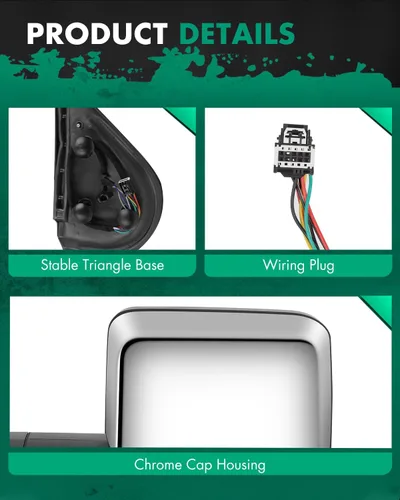 Vista 5 de SCITOO Espejos de Remolque Compatibles con Chevy Silverado 2008-2013 Para GMC Sierra Todos los Modelos Un Par (Lado Izquierdo y Derecho) Con Ajuste