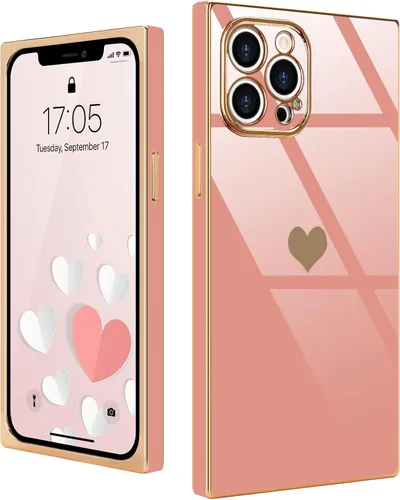 Vista 19 de Compatible con iPhone 12 Funda Rectangular Bonita Chapado Dorado Lujo Corazón de Amor Funda de Teléfono para Mujeres Niñas A Prueba de Golpes