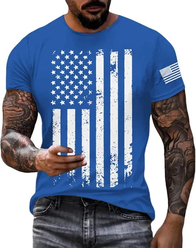 Vista 9 de Camisetas patrióticas para hombre del 4 de julio para el 4 de julio, camiseta patriótica de manga corta con cuello redondo y bandera estadounidense