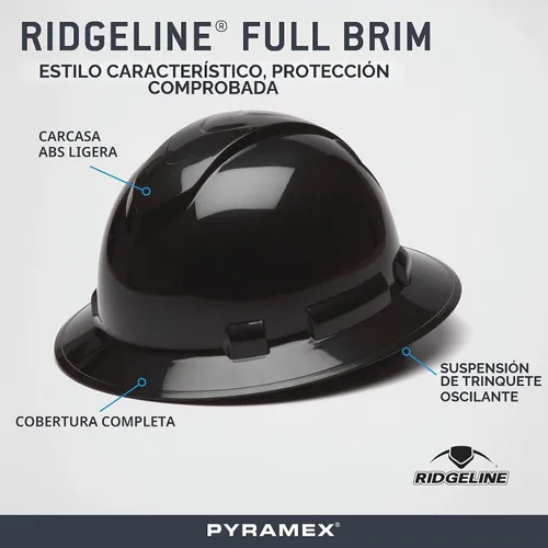 Vista 5 de Pyramex Ridgeline - Casco duro de ala completa, 4 puntos, con trinquete, color negro