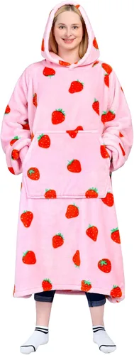 Vista 42 de Waitu - Sudadera tipo manta, para regalar a hombre o mujer, muy cálida y acogedora, gigantesca, con capucha, de gruesa franela, con mangas y un Negro