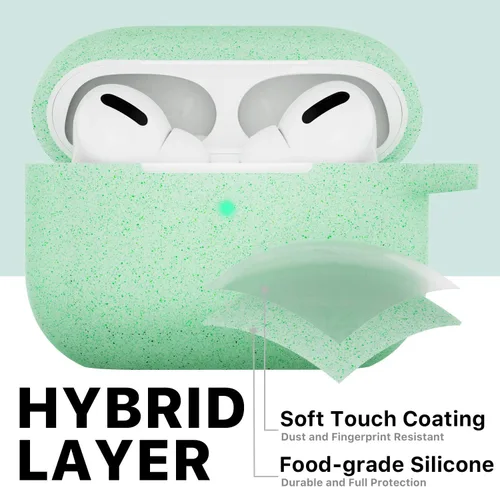 Vista 3 de Funda protectora de silicona con llavero, compatible con Apple AirPods Pro 2, LED frontal visible (verde brillante)