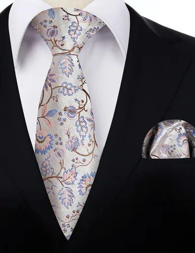 Vista 123 de Alizeal Mens 3.15inches Leaf Flower Pattern Tie with Floral Pocket Square Set
