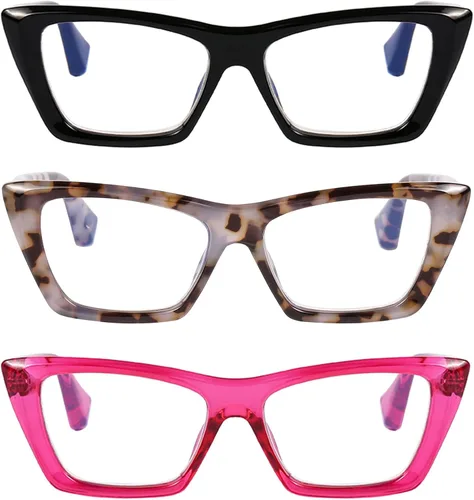 Vista 8 de DOOViC Paquete de 3 lentes de lectura a la moda para mujer, diseño de ojo de gato con bloqueo de luz azul, lectores de computadora 3 colores-s1