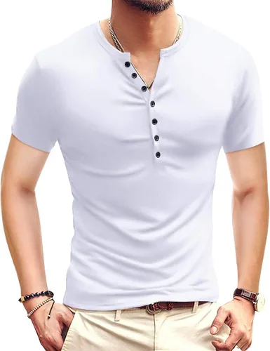 Vista 31 de YTD - Camiseta de manga larga Henley básica ajustada para hombre, estilo casual
