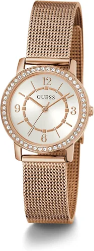 Vista 5 de GUESS Reloj para mujer de 1.102 in - Pulsera de tono dorado con esfera blanca y caja dorada