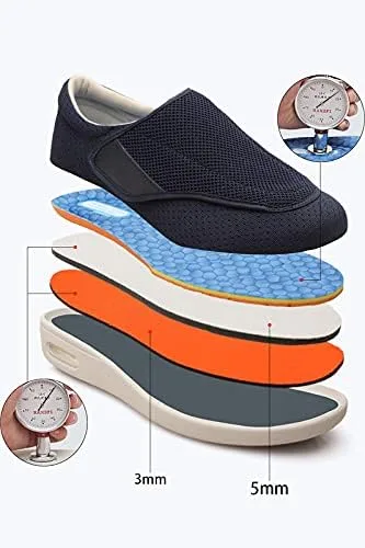 Vista 2 de youyun Zapatos para diabéticos para hombres mayores, anchos para hombres, zapatos para caminar, zapatos de cierre ajustable, transpirables, ligeros