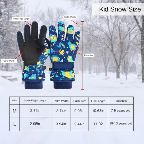 Vista 5 de Caudblor Guantes de esquí para niños, guantes de invierno impermeables para niños y niñas, guantes de invierno aislados para jóvenes de 7 a 12 años