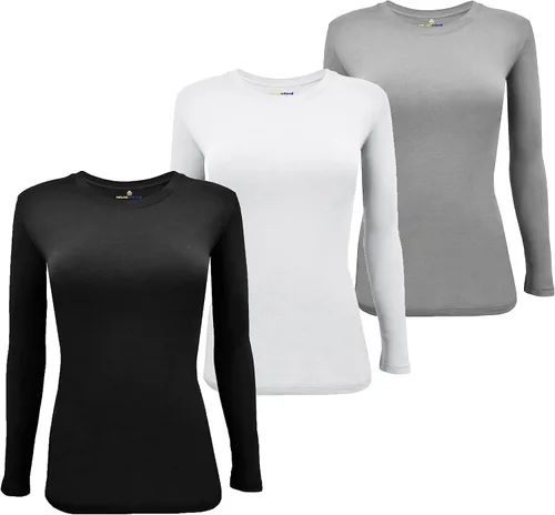 Vista 33 de Natural Uniforms Camiseta Under Scrub para mujer, cuello redondo, manga larga, paquete de 3, paquete múltiple de 3