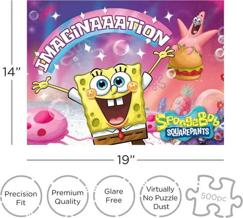 Vista 2 de Aquarius Rompecabezas de 500 piezas de Bob Esponja, collage de imaginación de Nickelodeon, 14 x 19 pulgadas, regalo de mercancía coleccionable