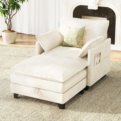 Vista 11 de Sofá modular moderno en forma de L de 106 pulgadas, sofá nube de felpilla con otomana de almacenamiento, sofás de asiento profundo con bolsillo Verde