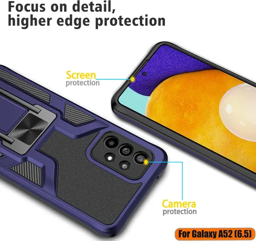 Vista 4 de Funda de teléfono magnética sólida y duradera compatible con Samsung Galaxy A52 (5G) de grado militar, a prueba de golpes, doble protección