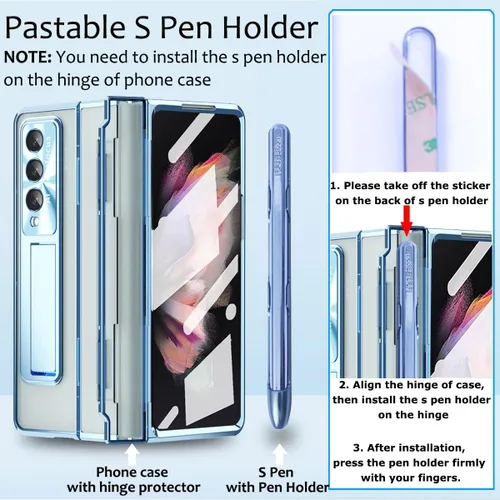 Vista 2 de Funda transparente para Samsung Galaxy Z Fold 3 con soporte para bolígrafo S y bolígrafo, diseño de una pieza con protector de bisagra Protector