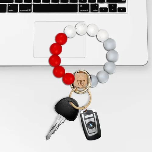 Vista 5 de Llavero pulsera con bolsillo para tarjetero, llavero con borla, llavero para mujer