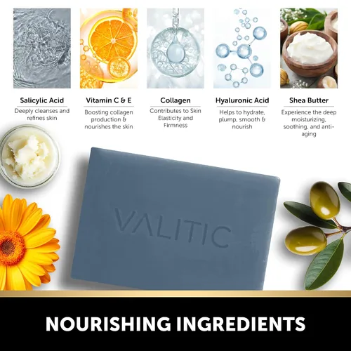 Vista 5 de VALITIC Barra de Jabón de Ácido Salicílico y Vitamina C - Limpiador Facial y Lavado Corporal Exfoliante para Puntos Negros, Poros Agrandados y Piel