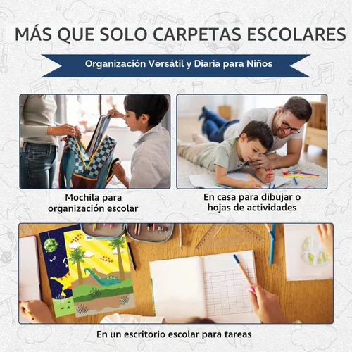 Vista 8 de 8 carpetas escolares – Lindas carpetas de bolsillo con 8 diseños únicos de dinosaurios en la parte delantera, trasera e interior – Carpetas