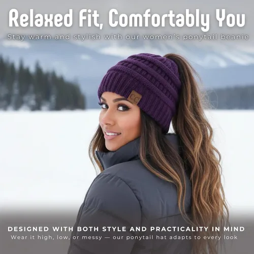 Vista 183 de Funky Junque - Gorro para mujer con ranura para cola de caballo