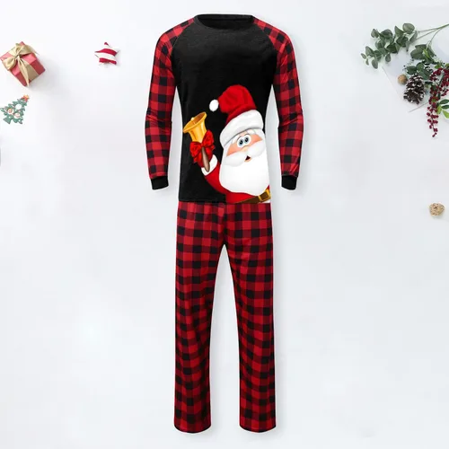 Vista 3 de JEGULV Pijamas familiares de Navidad a juego, lindos y divertidos pijamas estampados, trajes de dormir de Navidad a cuadros rojos a juego