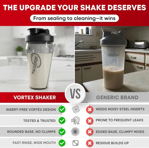Vista 5 de Vortex - Botella mezcladora de proteínas de 24 onzas / 23.7 fl oz, taza agitadora prémium sin BPA para batidos y batidos de proteínas, a prueba