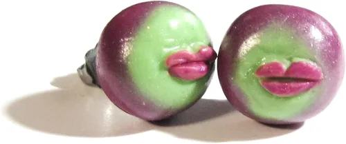 Vista 5 de Conophytum Pageae - Lips Plant - Succulent Earrings - Purple & Mint - Tiny Food Jewelry