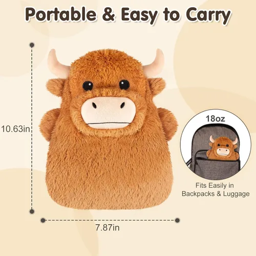 Vista 6 de Highland Cow Almohadillas térmicas para microondas para vientre, cuello y hombros, felpa calentable con calor húmedo, funda de felpa extraíble