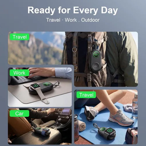 Vista 6 de Cargador portátil 2026 actualizado de 2500 mAh para Apple Watch inalámbrico Negro