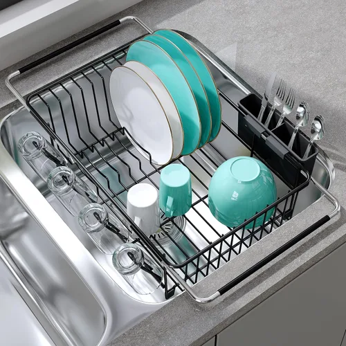 Vista 20 de JASIWAY - Escurridor de platos para fregadero, colador de acero inoxidable con asas de goma extensibles para verduras, frutas, artículos esenciales