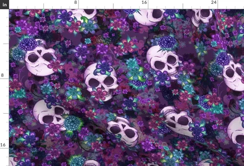 Vista 3 de Spoonflower Tela - Flores Calaveras Calavera Patrón Floral Flor Rockabilly Impreso en Tela de Gasa Barrio Gordo - Costura Ropa de Moda Vestidos