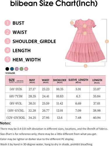 Vista 6 de blibean Maxi vestidos de manga abombada para niñas de 4 a 13 años