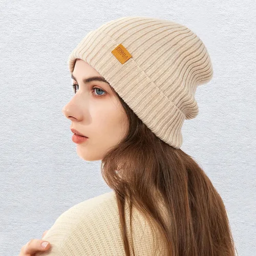 Vista 6 de FUQILA Gorro de punto 100% lana merina, unisex, cálido, suave, transpirable y acogedor, elástico