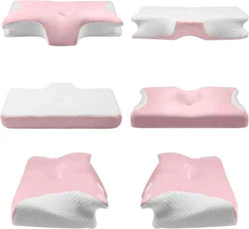 Vista 6 de Almohadas ergonómicas de espuma viscoelástica, almohada ortopédica para dormir de lado, dormir de lado, dolor de cuello, cama, espalda, hombro Rosa
