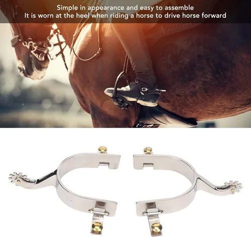 Vista 2 de Zerodis Espuelas de caballo de acero inoxidable para vaqueros occidentales con engranaje giratorio para equitación entusiasta ecuestre simple