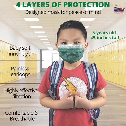 Vista 6 de Mascarillas médicas desechables para niños con certificación ASTM nivel 3, registradas por la FDA, de 4 capas, empaquetadas individualmente