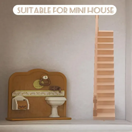 Vista 7 de DOITOOL Escalera en miniatura de 12 escalas con pasamanos izquierdos, sin pintar, accesorio de muebles de casa de muñecas de madera para bricolaje