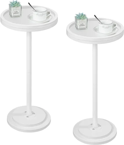 Vista 11 de HOOBRO Mesa auxiliar redonda pequeña, mesa de bebidas, mesa de café Martini con acento de pedestal para espacios pequeños en sala de estar, Negro