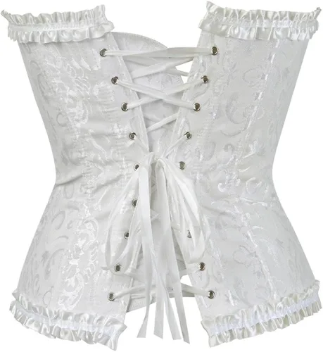 Vista 4 de Corsé de talla extragrande para mujer con ribete plisado floral y ceñidor de cintura