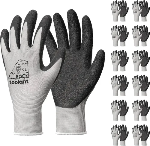 Vista 34 de toolant Guantes de trabajo de látex arrugado a granel, guantes de seguridad con revestimiento de goma para hombres y mujeres, 12 pares para Negro