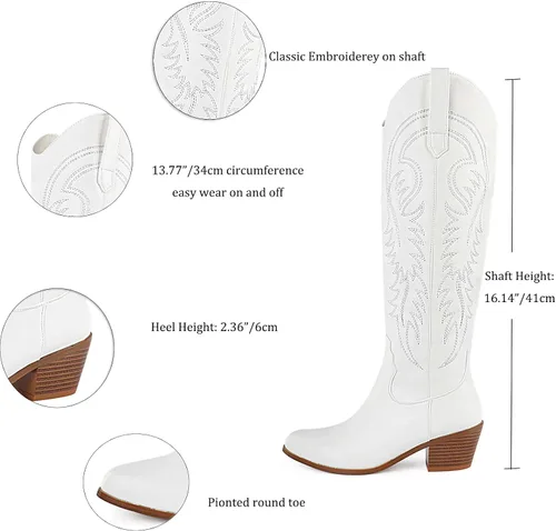 Vista 6 de SO SIMPOK Womens Embroidered Pull On Cowboy Cowgirl Boots Chunky Heel Western Mid Calf Boots Riding Wedding Boots