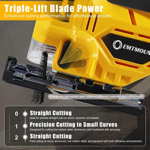 Vista 3 de Sierra de calar inalámbrica compatible con batería Dewalt de 20 V máximo, sierra de calar sin escobillas para 3 ajustes orbitales, 3200 RPM, cortes