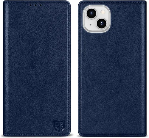 Vista 19 de ZZXX Funda tipo cartera para iPhone 14 con bloqueo RFID, soporte de ranura para tarjetas, funda protectora de cuero magnético fuerte plegable
